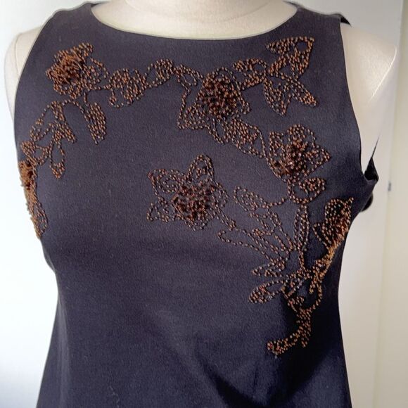 Ann Taylor Women's Sleeveless Beaded Floral‎ Top Small Black Stretch - Picture 6 of 10